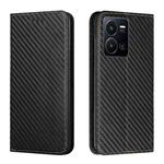 For vivo Y22s Carbon Fiber Texture Magnetic Flip Leather Phone Case(Black)