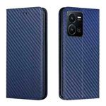 For vivo Y22s Carbon Fiber Texture Magnetic Flip Leather Phone Case(Blue)