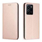 For vivo Y22s Carbon Fiber Texture Magnetic Flip Leather Phone Case(Rose Gold)