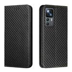 For Xiaomi 12T / 12T Pro / Redmi K50 Ultra Carbon Fiber Texture Magnetic Flip Leather Phone Case(Black)