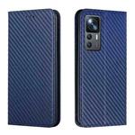 For Xiaomi 12T / 12T Pro / Redmi K50 Ultra Carbon Fiber Texture Magnetic Flip Leather Phone Case(Blue)