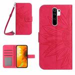 For Xiaomi Redmi 9 / POCO M2 Skin Feel Sun Flower Pattern Flip Leather Phone Case with Lanyard(Rose Red)