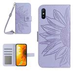 For Xiaomi Redmi 9A / 9i Skin Feel Sun Flower Pattern Flip Leather Phone Case with Lanyard(Purple)