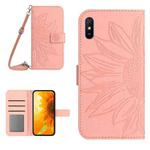 For Xiaomi Redmi 9A / 9i Skin Feel Sun Flower Pattern Flip Leather Phone Case with Lanyard(Pink)