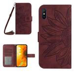 For Xiaomi Redmi 9A / 9i Skin Feel Sun Flower Pattern Flip Leather Phone Case with Lanyard(Wine Red)
