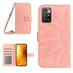 For Xiaomi Redmi 10 5G / Note 11E Skin Feel Sun Flower Pattern Flip Leather Phone Case with Lanyard(Pink)