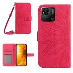 For Xiaomi Redmi 10A Skin Feel Sun Flower Pattern Flip Leather Phone Case with Lanyard(Rose Red)