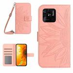 For Xiaomi Redmi 10C Skin Feel Sun Flower Pattern Flip Leather Phone Case with Lanyard(Pink)