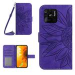 For Xiaomi Redmi 10C Skin Feel Sun Flower Pattern Flip Leather Phone Case with Lanyard(Dark Purple)