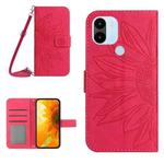 For Xiaomi Redmi A1+ Skin Feel Sun Flower Pattern Flip Leather Phone Case with Lanyard(Rose Red)