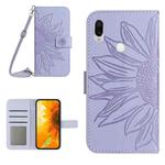 For Xiaomi Redmi Note 7 / Note 7S / Note 7 Pro Skin Feel Sun Flower Pattern Flip Leather Phone Case with Lanyard(Purple)