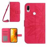 For Xiaomi Redmi Note 7 / Note 7S / Note 7 Pro Skin Feel Sun Flower Pattern Flip Leather Phone Case with Lanyard(Rose Red)