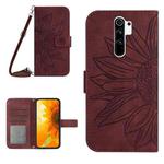 For Xiaomi Redmi Note 8 Pro Skin Feel Sun Flower Pattern Flip Leather Phone Case with Lanyard(Wine Red)