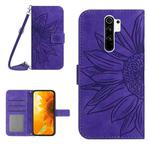 For Xiaomi Redmi Note 8 Pro Skin Feel Sun Flower Pattern Flip Leather Phone Case with Lanyard(Dark Purple)