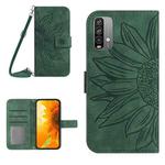 For Xiaomi Redmi 9T / 9 Power / Poco M3 Skin Feel Sun Flower Pattern Flip Leather Phone Case with Lanyard(Green)