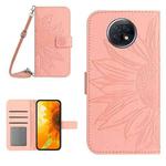 For Xiaomi Redmi Note 9T Skin Feel Sun Flower Pattern Flip Leather Phone Case with Lanyard(Pink)
