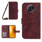 For Xiaomi Redmi Note 9T Skin Feel Sun Flower Pattern Flip Leather Phone Case with Lanyard(Wine Red)