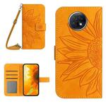 For Xiaomi Redmi Note 9T Skin Feel Sun Flower Pattern Flip Leather Phone Case with Lanyard(Yellow)
