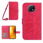 For Xiaomi Redmi Note 9T Skin Feel Sun Flower Pattern Flip Leather Phone Case with Lanyard(Rose Red)