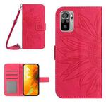 For Xiaomi Redmi Note 10 4G / Note 10S Skin Feel Sun Flower Pattern Flip Leather Phone Case with Lanyard(Rose Red)