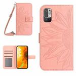 For Xiaomi Redmi Note 10 5G / Note 10T 5G / Poco M3 Pro Skin Feel Sun Flower Pattern Flip Leather Phone Case with Lanyard(Pink)