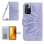 For Xiaomi Redmi Note 11 5G / Note 11T 5G / Poco M4 Pro 5G Skin Feel Sun Flower Pattern Flip Leather Phone Case with Lanyard(Purple)