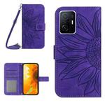 For Xiaomi 11T / 11T Pro Skin Feel Sun Flower Pattern Flip Leather Phone Case with Lanyard(Dark Purple)