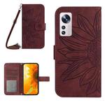For Xiaomi 12 Lite Skin Feel Sun Flower Pattern Flip Leather Phone Case with Lanyard(Wine Red)