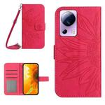 For Xiaomi Civi 2 / 12 Lite NE Skin Feel Sun Flower Pattern Flip Leather Phone Case with Lanyard(Rose Red)