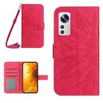 For Xiaomi 12 Pro Skin Feel Sun Flower Pattern Flip Leather Phone Case with Lanyard(Rose Red)