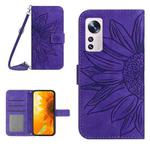 For Xiaomi 12 / 12X Skin Feel Sun Flower Pattern Flip Leather Phone Case with Lanyard(Dark Purple)