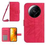 For Xiaomi 12S Ultra Skin Feel Sun Flower Pattern Flip Leather Phone Case with Lanyard(Rose Red)