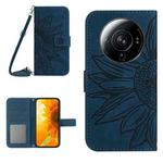 For Xiaomi 12S Ultra Skin Feel Sun Flower Pattern Flip Leather Phone Case with Lanyard(Inky Blue)