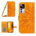 For Xiaomi 12T / 12T Pro Skin Feel Sun Flower Pattern Flip Leather Phone Case with Lanyard(Yellow)