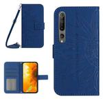 For Xiaomi Mi 10 / Mi 10 Pro Skin Feel Sun Flower Pattern Flip Leather Phone Case with Lanyard(Dark Blue)