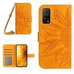 For Xiaomi Mi 10T / 10T Pro Skin Feel Sun Flower Pattern Flip Leather Phone Case with Lanyard(Yellow)