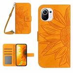 For Xiaomi Mi 11 Lite Skin Feel Sun Flower Pattern Flip Leather Phone Case with Lanyard(Yellow)