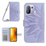 For Xiaomi Mi 11 Pro Skin Feel Sun Flower Pattern Flip Leather Phone Case with Lanyard(Purple)