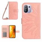 For Xiaomi Mi 11 Pro Skin Feel Sun Flower Pattern Flip Leather Phone Case with Lanyard(Pink)