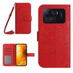 For Xiaomi Mi 11 Ultra Skin Feel Sun Flower Pattern Flip Leather Phone Case with Lanyard(Red)
