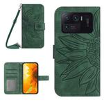 For Xiaomi Mi 11 Ultra Skin Feel Sun Flower Pattern Flip Leather Phone Case with Lanyard(Green)
