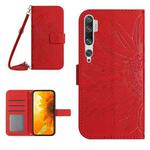 For Xiaomi Mi Note 10 / Note 10 Pro / CC9 Pro Skin Feel Sun Flower Pattern Flip Leather Phone Case with Lanyard(Red)