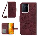 For Xiaomi Mi Mix 4 Skin Feel Sun Flower Pattern Flip Leather Phone Case with Lanyard(Wine Red)