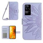 For Xiaomi Poco F4 5G Skin Feel Sun Flower Pattern Flip Leather Phone Case with Lanyard(Purple)