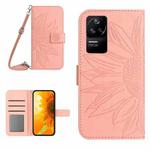 For Xiaomi Poco F4 5G Skin Feel Sun Flower Pattern Flip Leather Phone Case with Lanyard(Pink)