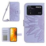 For Xiaomi Poco M4 Pro 4G Skin Feel Sun Flower Pattern Flip Leather Phone Case with Lanyard(Purple)