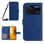 For Xiaomi Poco M4 Pro 4G Skin Feel Sun Flower Pattern Flip Leather Phone Case with Lanyard(Dark Blue)