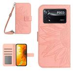 For Xiaomi Poco X4 Pro 5G Skin Feel Sun Flower Pattern Flip Leather Phone Case with Lanyard(Pink)