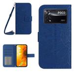 For Xiaomi Poco X4 Pro 5G Skin Feel Sun Flower Pattern Flip Leather Phone Case with Lanyard(Dark Blue)