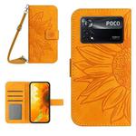 For Xiaomi Poco X4 Pro 5G Skin Feel Sun Flower Pattern Flip Leather Phone Case with Lanyard(Yellow)